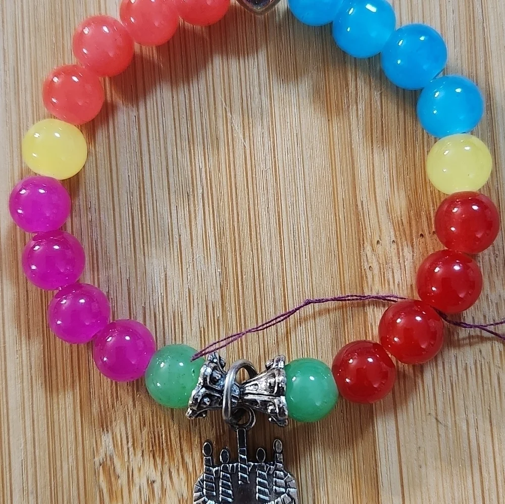 Hand Crafted Bracelet Beaded Stretch Charm Happy Birthday Yellow Multi